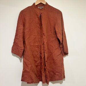 FLAX Burnt Orange Button Down Linen Tunic Shirt Casual Shirt Size P or 4-6